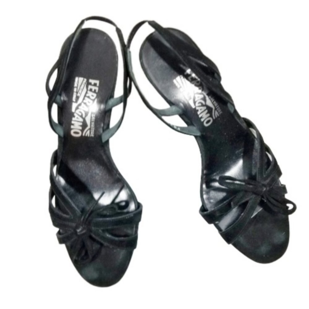 Ferragamo Black Suede strappy slingback sandals 6